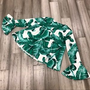Palm print bell sleeve top
